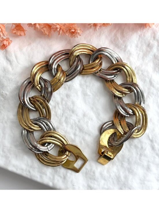 Jewelry - Dual Gold & Silver Double Strung Chunky Vintage 80's Style Bracelet